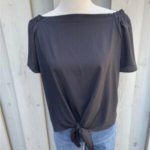 Naked Zebra Black Off-Shoulder Tie-Front Crop Top